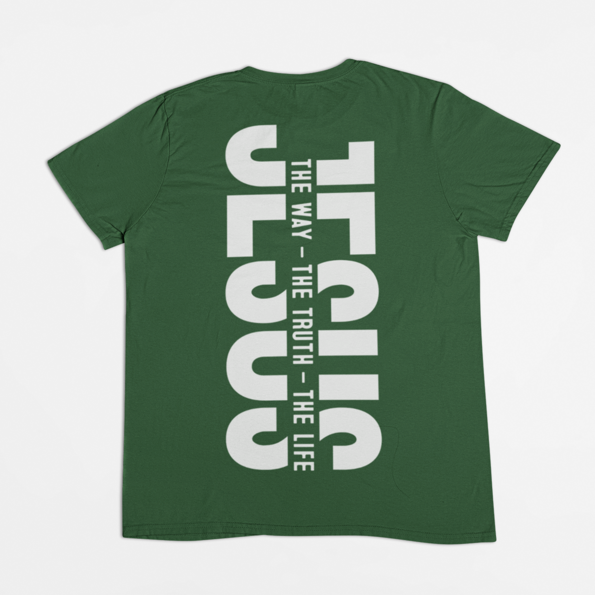 Jesus the Way, the Truth, and the Life Kids double-sided green Tee-Christian Bible Verse Shirt for Children. GIft a child today! (back side of the shirt)