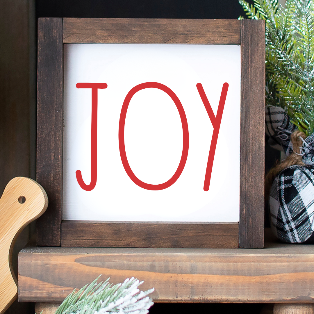 JOY Christmas Mini Wood Sign Farmhouse Tiered Tray Decor framed and in white, red, black or green background-either in white or black font