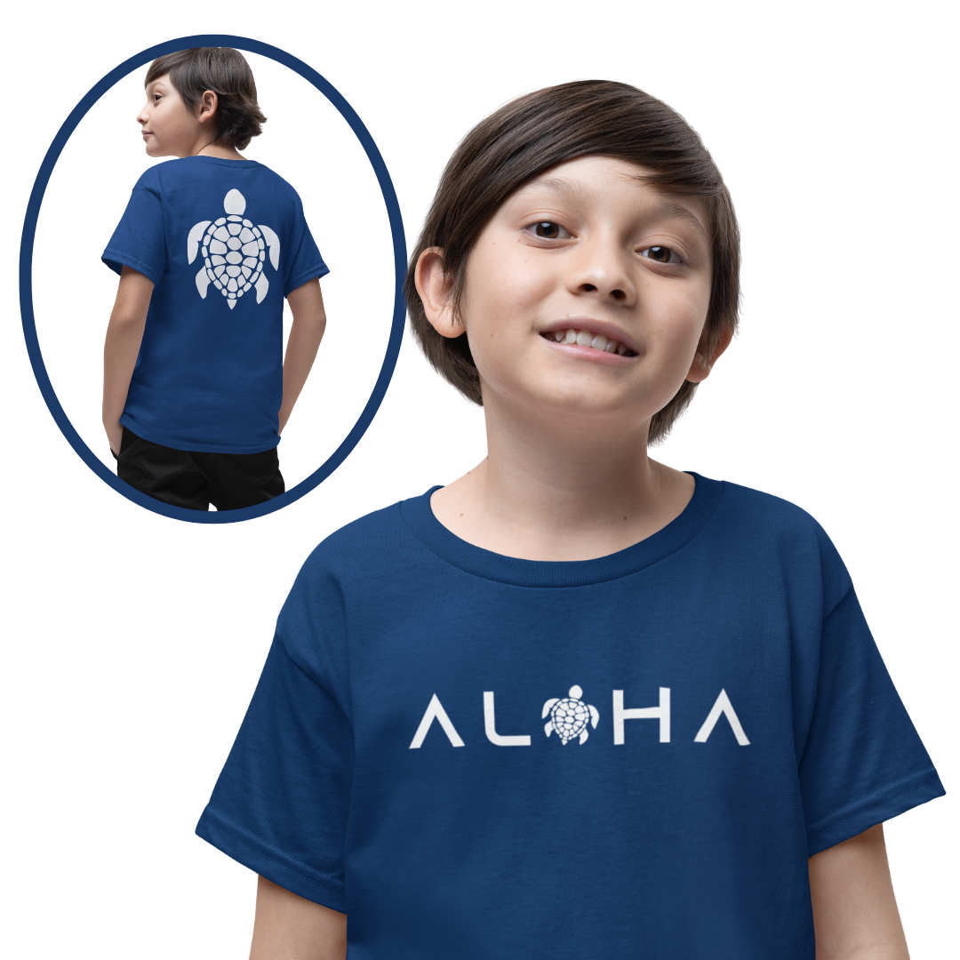 Boys Double-Sided Aloha T-Shirt – Front Aloha, Back Honu Turtle