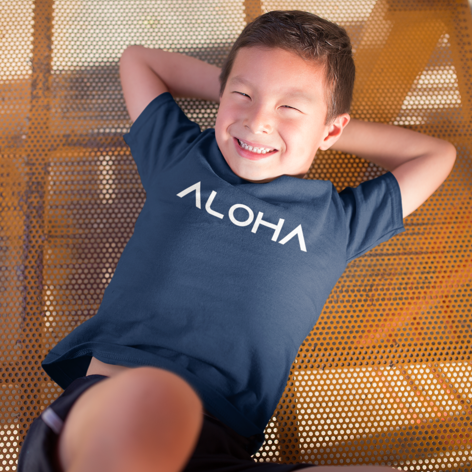 Kids Aloha T-shirt in blue. Bring a touch of the islands to your child’s wardrobe with our Kids Aloha T-shirt. 

