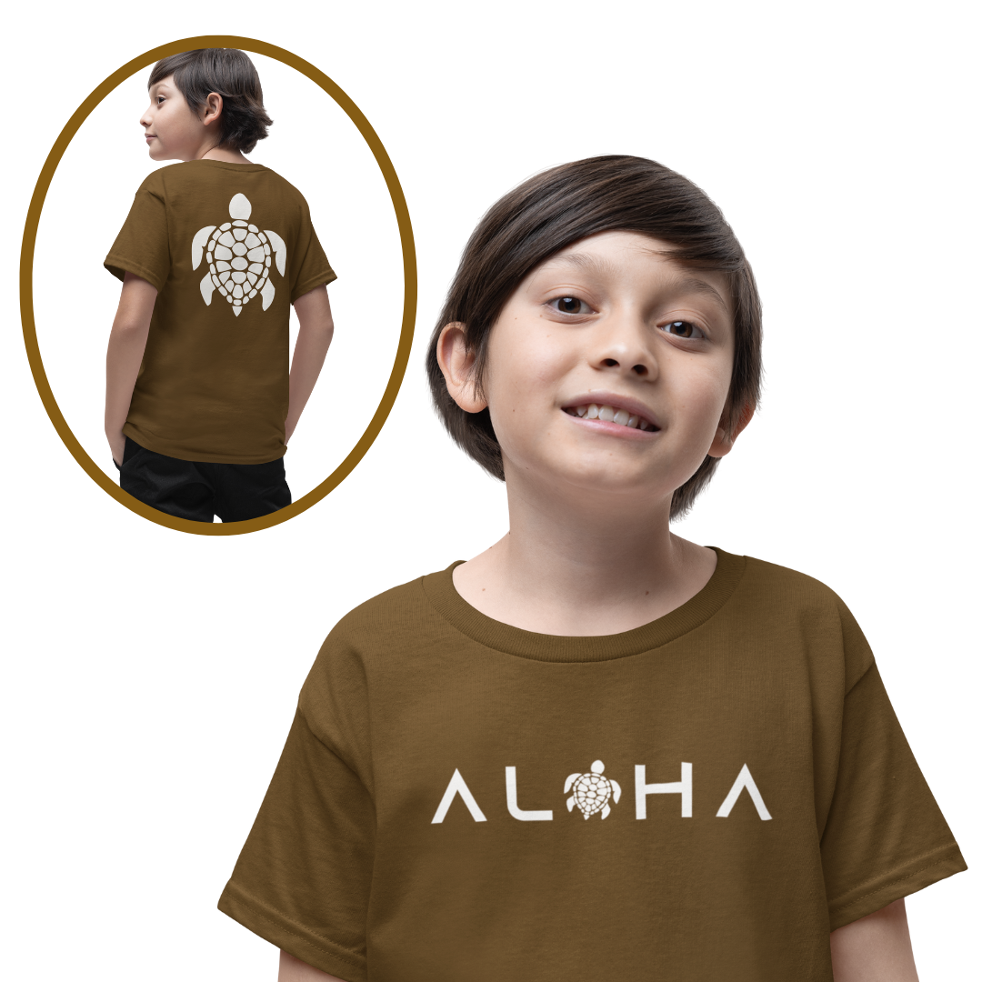 Boys Double-Sided Aloha T-Shirt – Front Aloha, Back Honu Turtle 