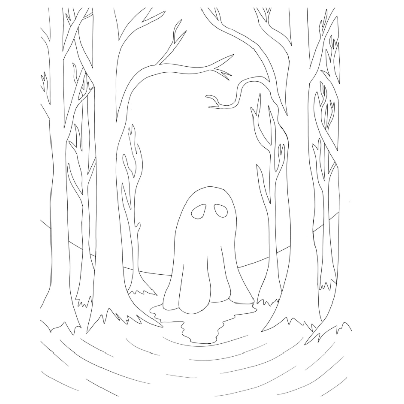 A kid-friendly paint party kit featuring  featuring a friendly ghost in a spooky forest scene. Perfect 
holiday break, or jsut being creative.