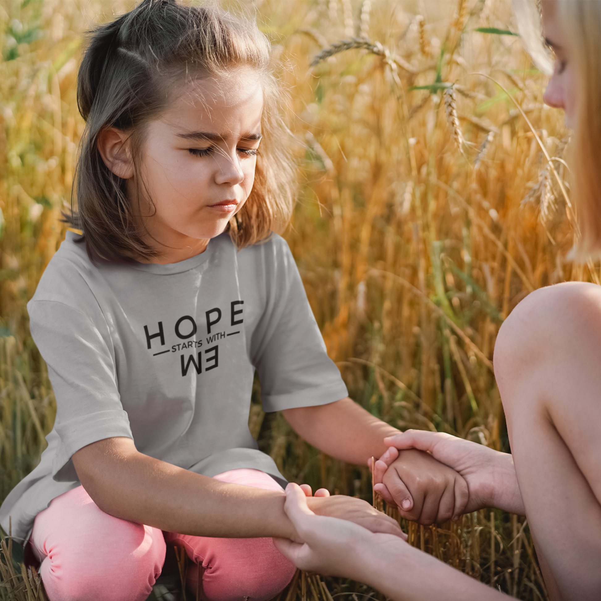 Kids "Hope Starts with Me" T-shirt featuring an empowering positive quote.