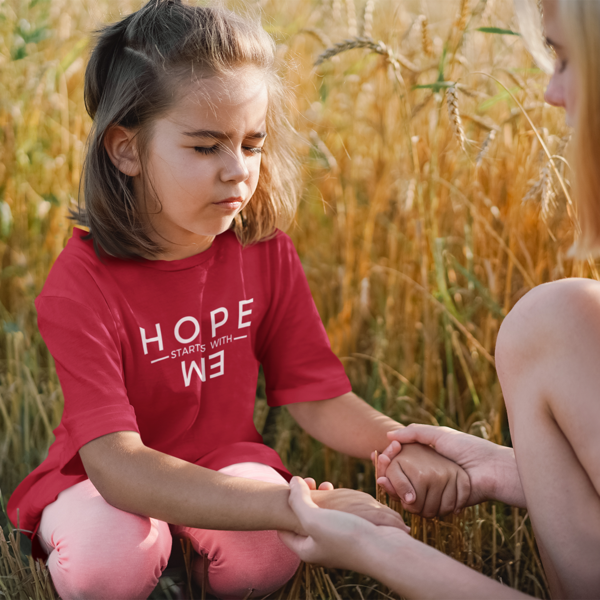 Kids "Hope Starts with Me" T-shirt featuring an empowering positive quote.