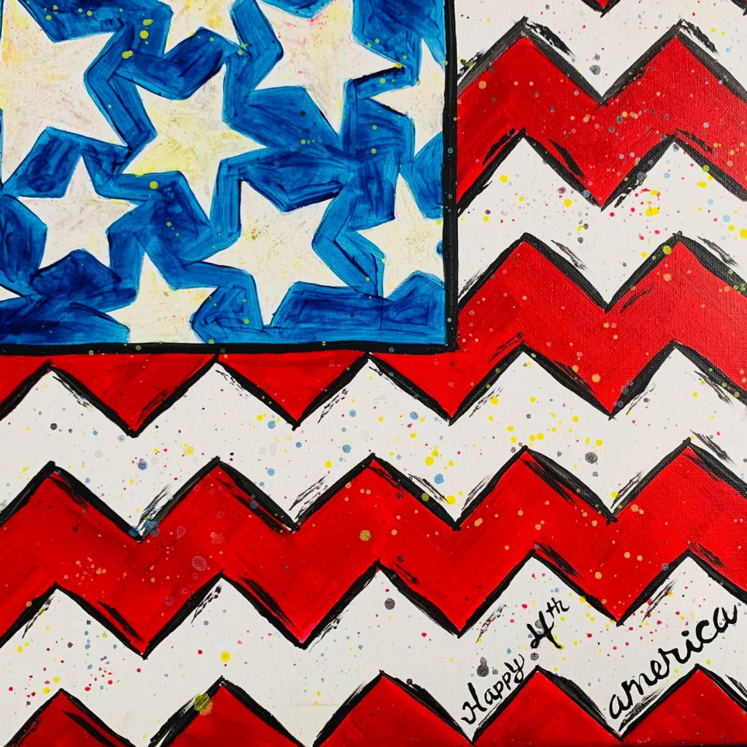 Children's DIY canvas painting kit featuring red, white, and blue American flag design, all supplies included.