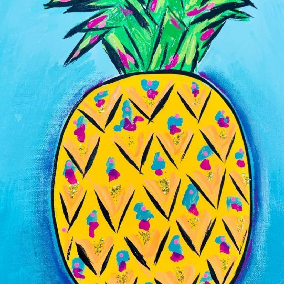 Children's DIY canvas painting kit featuring colorful summer pineapple design, all suplies included.