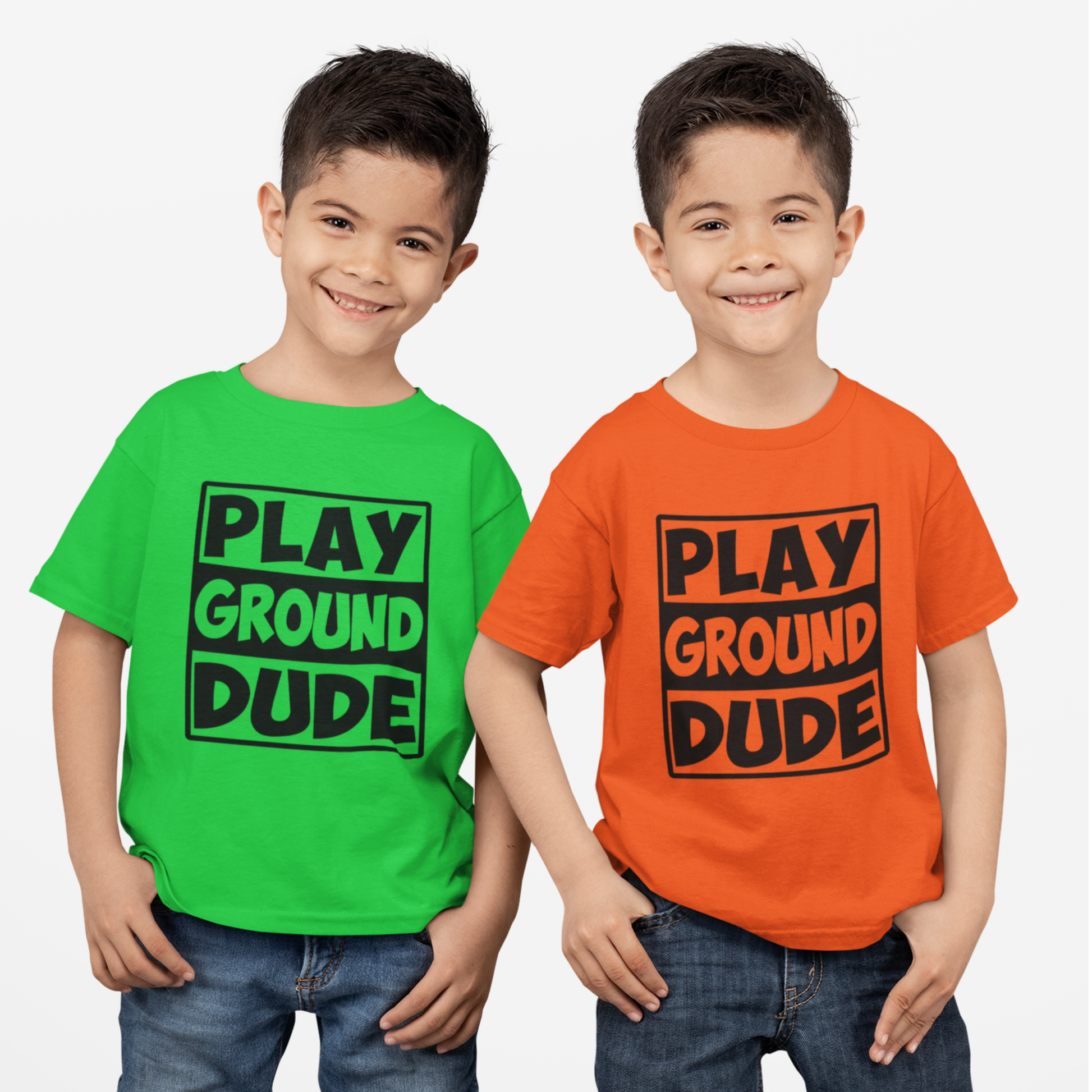Kids Playground Dude Boys T-Shirt in vibrant colors with a playful design of swings, slides, and merry-go-rounds. Perfect for active play and casual wear.
