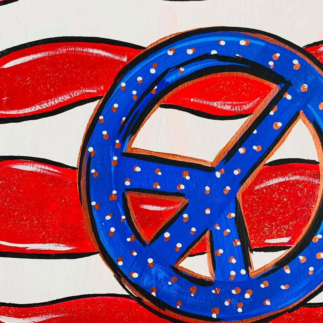 Kids Summer Paint Kit featuring a peace symbol with red, white, and blue colors on a white background, all supplies included