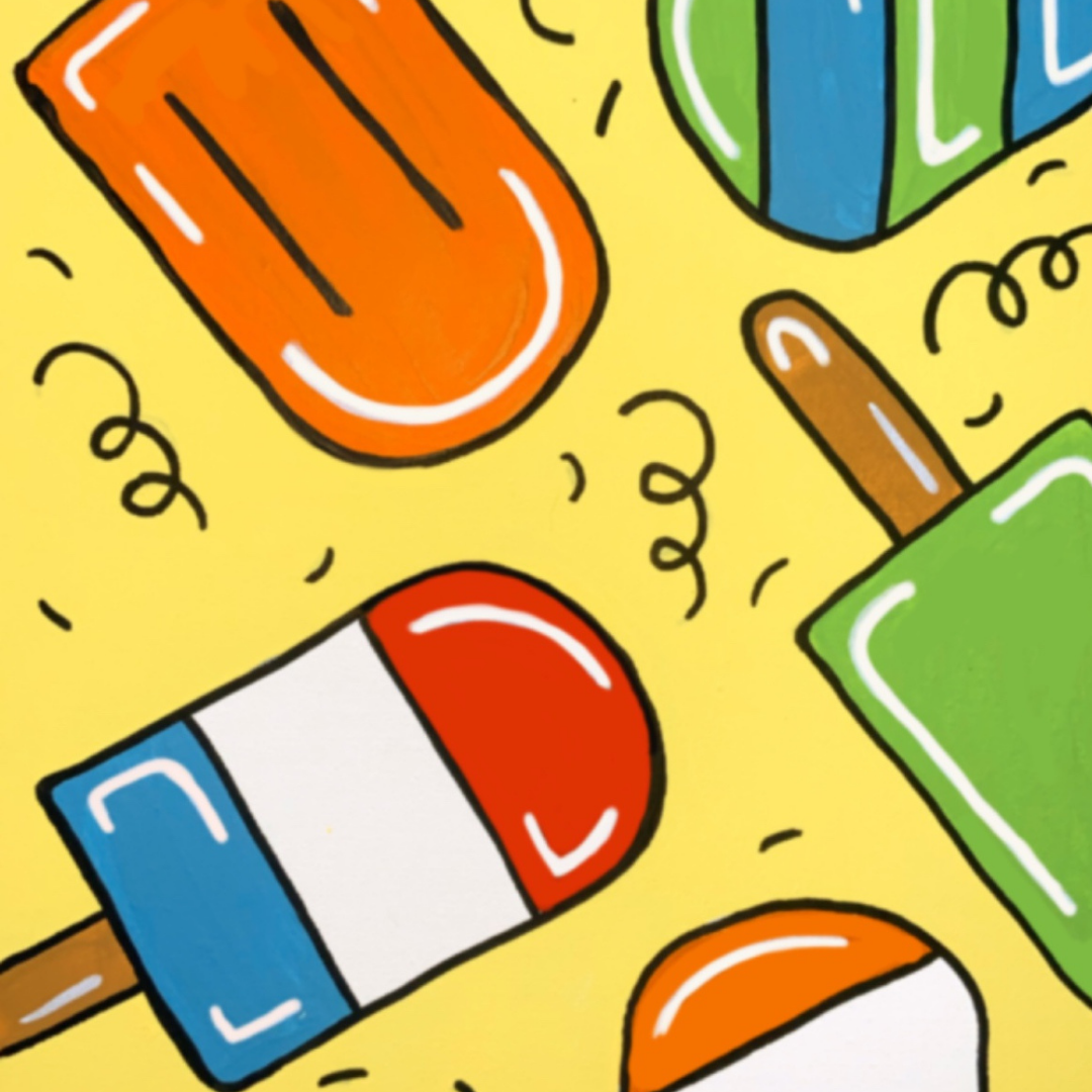 Children's DIY canvas painting kit featuring colorful summer popsicle design, all supplies included.