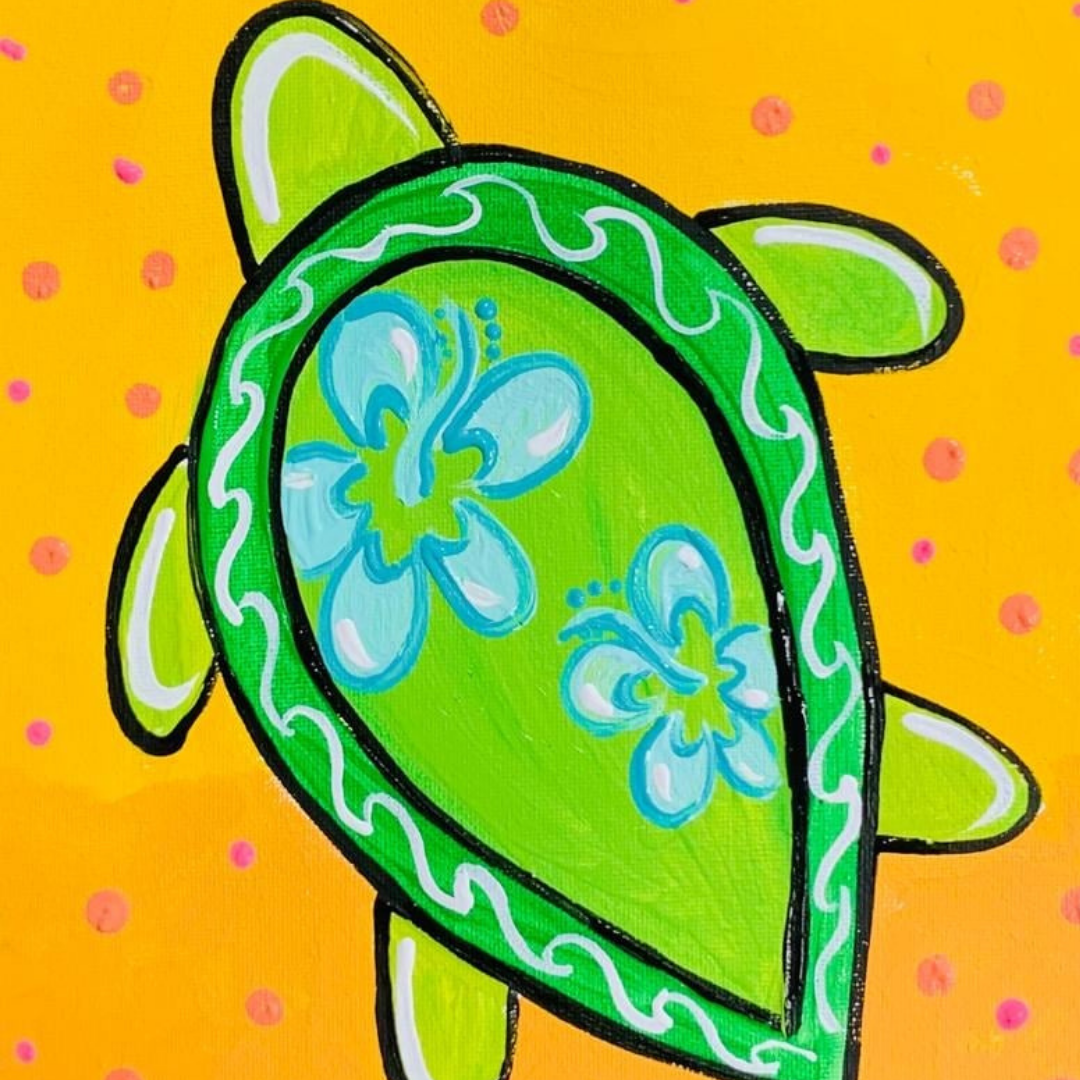 Children's DIY canvas painting kit featuring colorful summer turtle design, all supplies included.