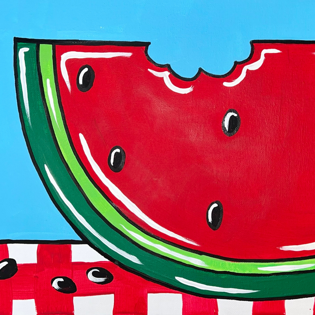 Children's DIY canvas painting kit featuring colorful summer watermelon design, all supplies included.