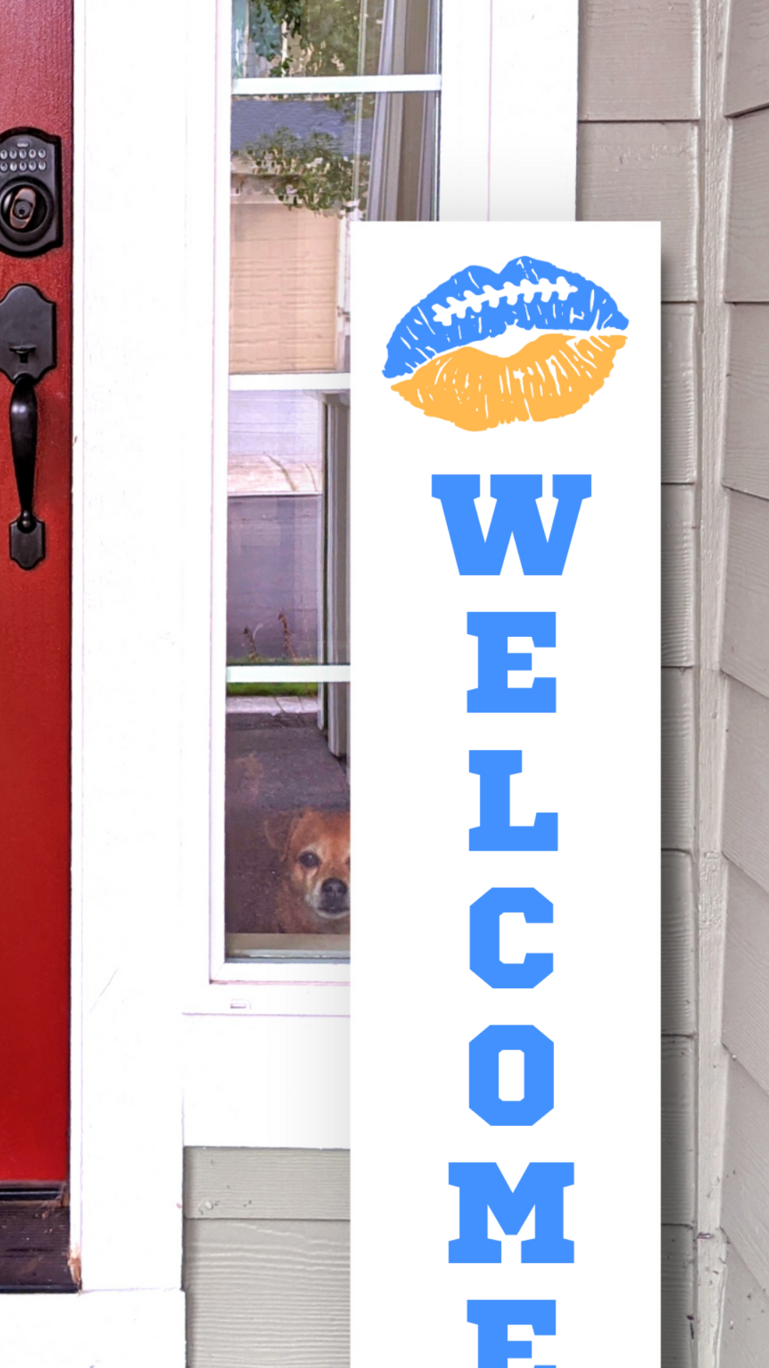 Los Angeles Chargers NFL football lip welcome porch leaner sign red and pewter game day decor