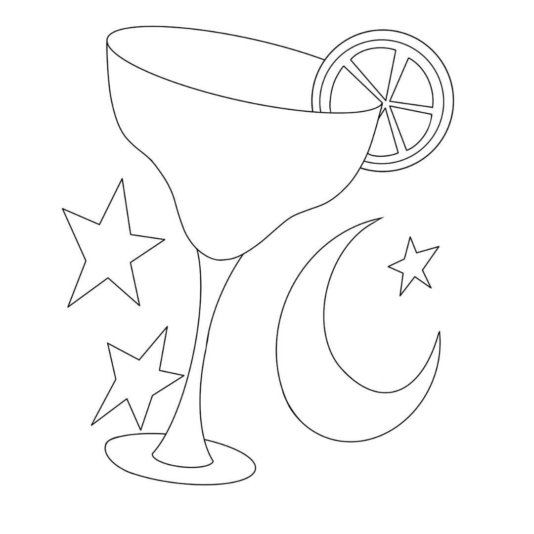 Pre-sketched tracer canvas of a margarita glass with lime, stars and crescent moon DIY cocktail paint kit