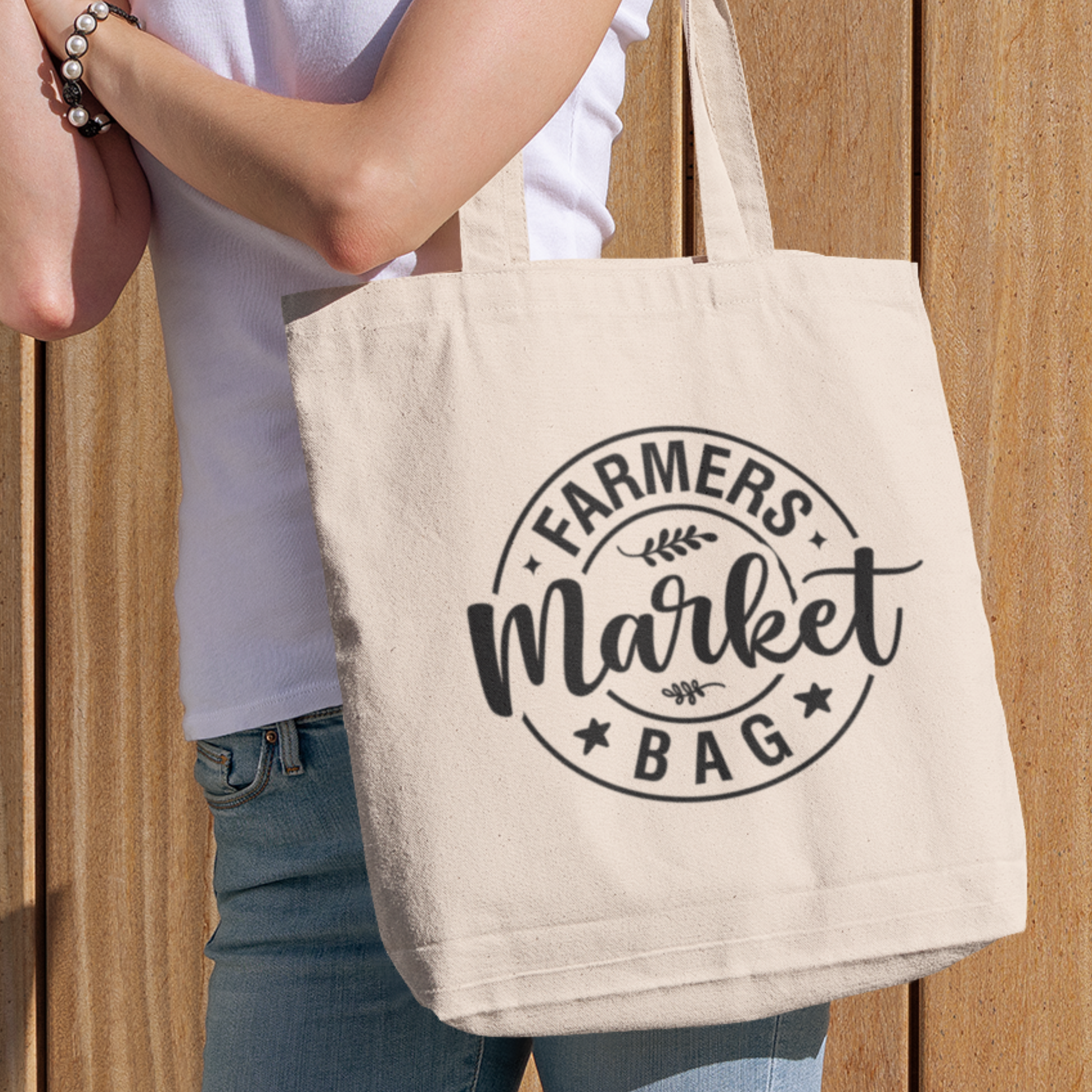 Farmer's Market Reusable eco-friendly farmers market tote bag with a spacious design, perfect for shopping fresh produce and supporting sustainable living. Great gift idea for college students, mom, local farmer's market shopper, environmentally conscious shopper, and health and wellness shopper!