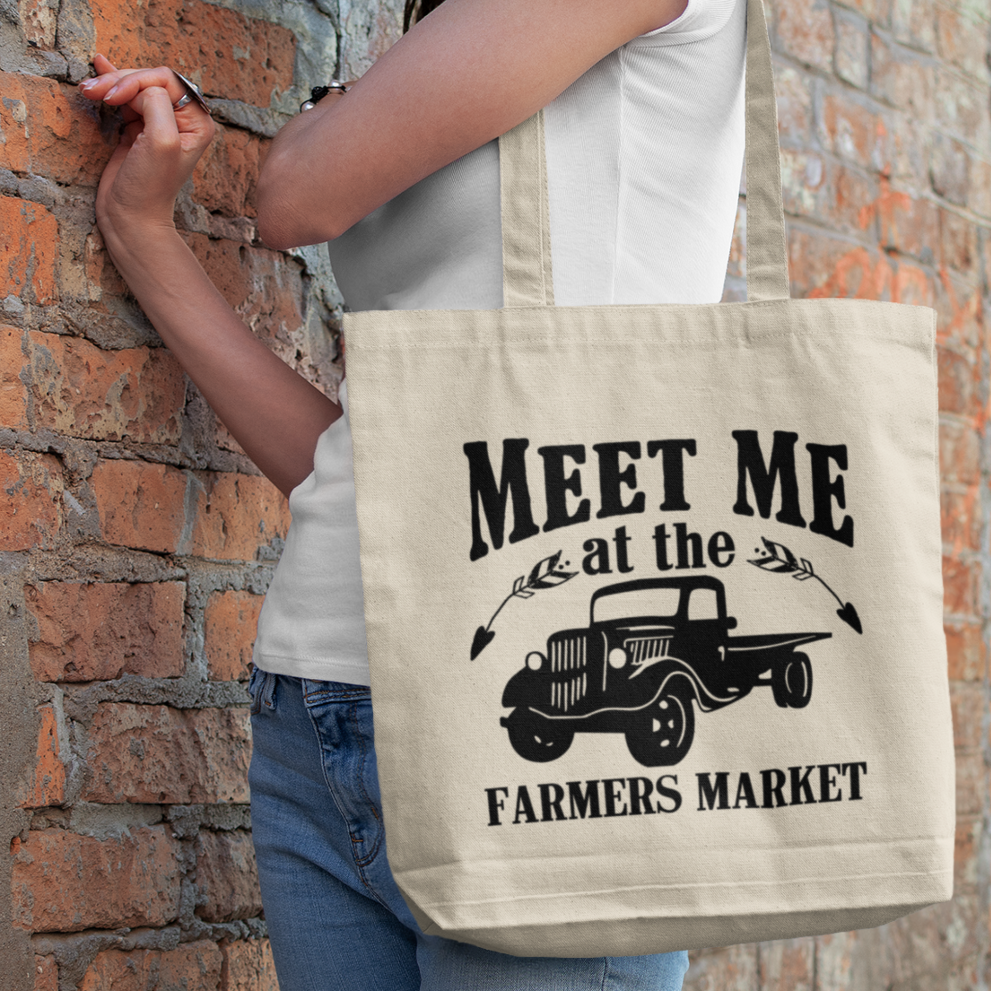 Reusable eco-friendly farmers market tote bag with a spacious design, perfect for shopping fresh produce and supporting sustainable living. Great gift idea for college student, mom, environmentally conscious shoppers, local farmers market shoppers, and health and wellness enthusiasts!  