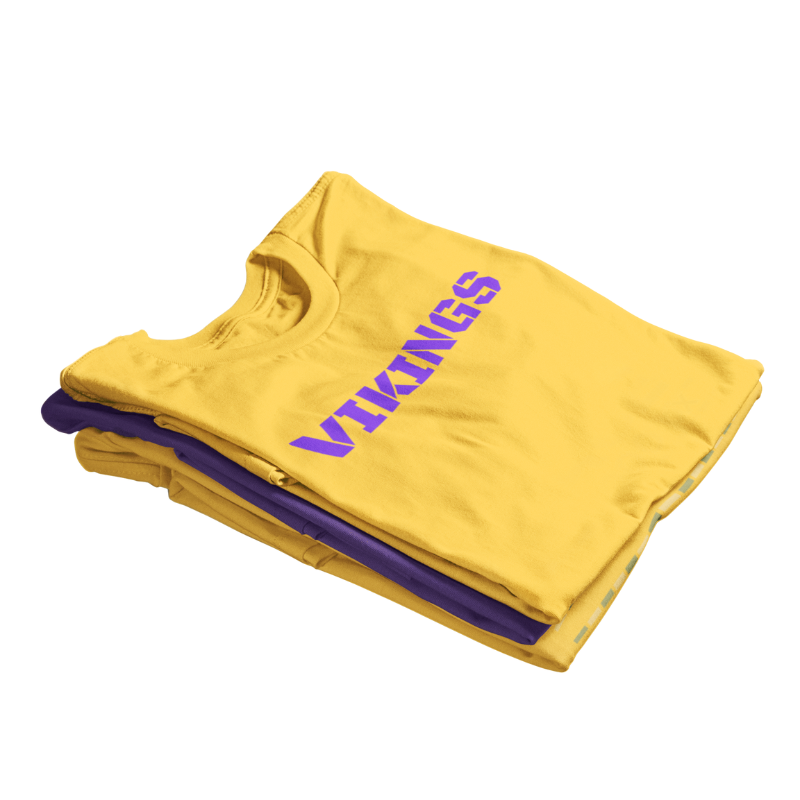 Flat lay of a Men’s NFL Game Day T-Shirt printed horizontally with VIKINGS team's name – handcrafted with aloha – Simply Aloha On The Go