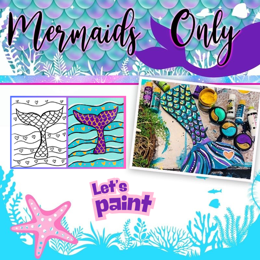 Mermaid Tail Kids Paint Party Kit with canvas, paints, and brushes – fun ocean-themed DIY activity for kids