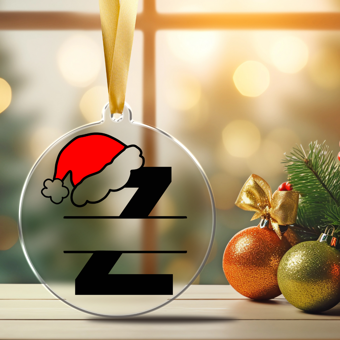 Monogram Santa Hat Ornament A–Z Personalized Clear Acrylic Christmas Keepsake by Simply Aloha On The Go™