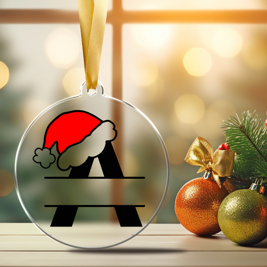 Monogram Santa Hat Ornament A–Z – Personalized Clear Acrylic Christmas Keepsake by Simply Aloha On The Go™
