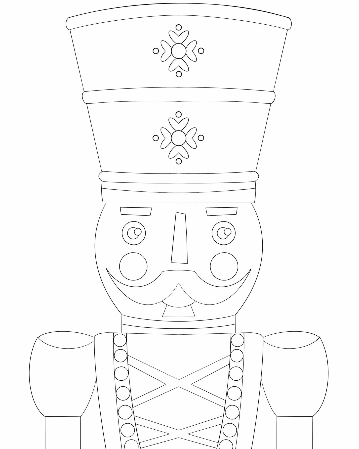 Black and white outline of mr nutcracker on a white background