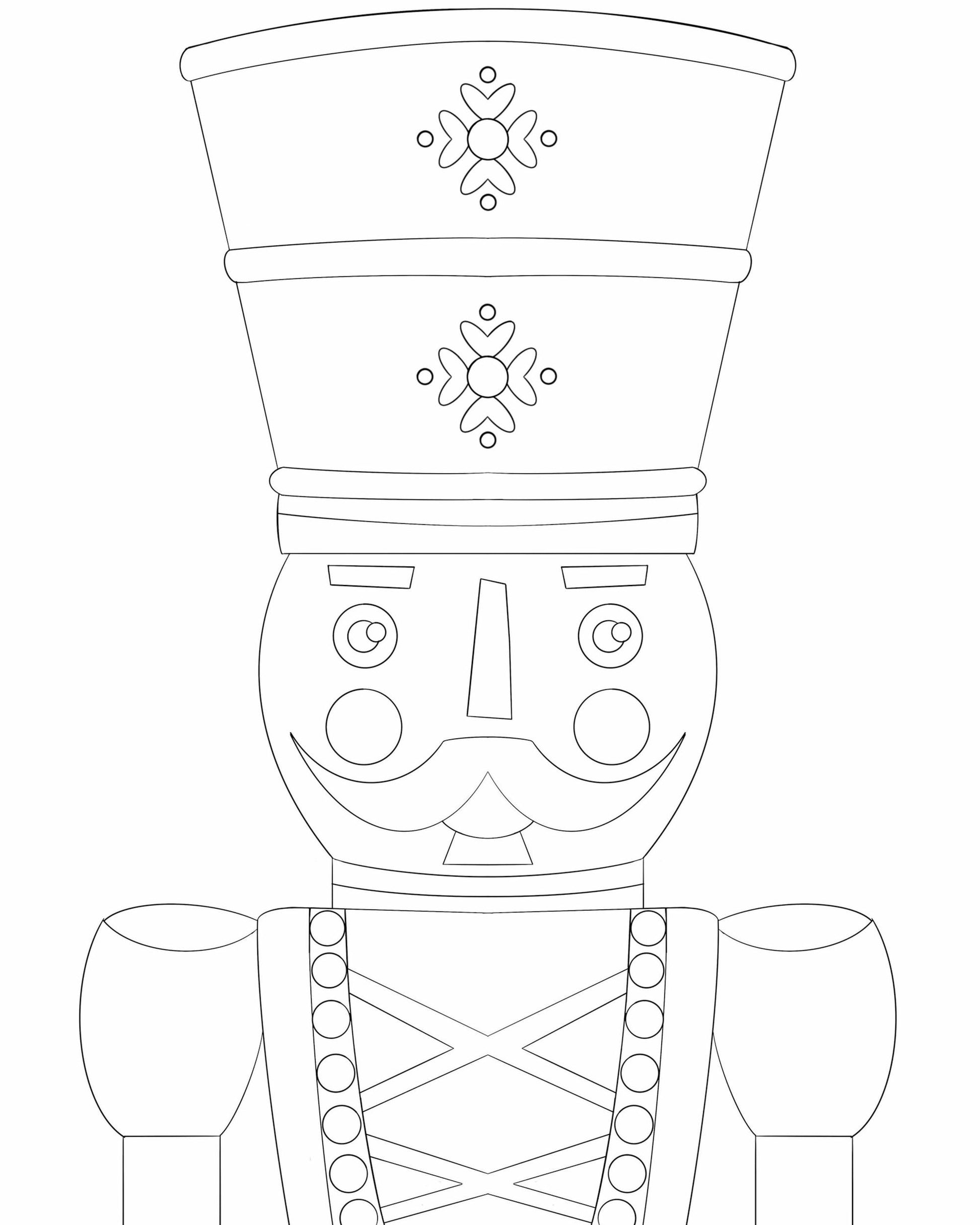 Black and white outline of mr nutcracker on a white background