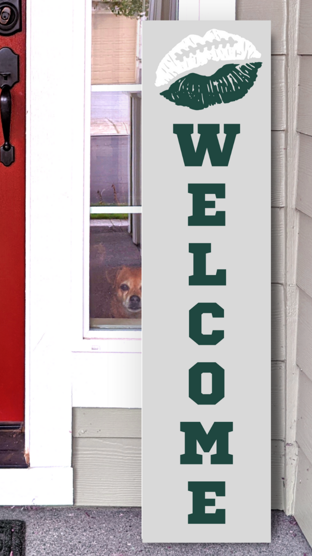 New York Jets NFL football lip welcome porch leaner sign red and pewter game day decor