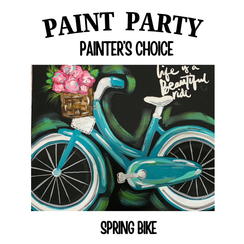 Women Of All Season Paint Party painters choice Spring Bike design option— canvas painting at Pure Heart Peoria AZ by Simply Aloha On The Go
