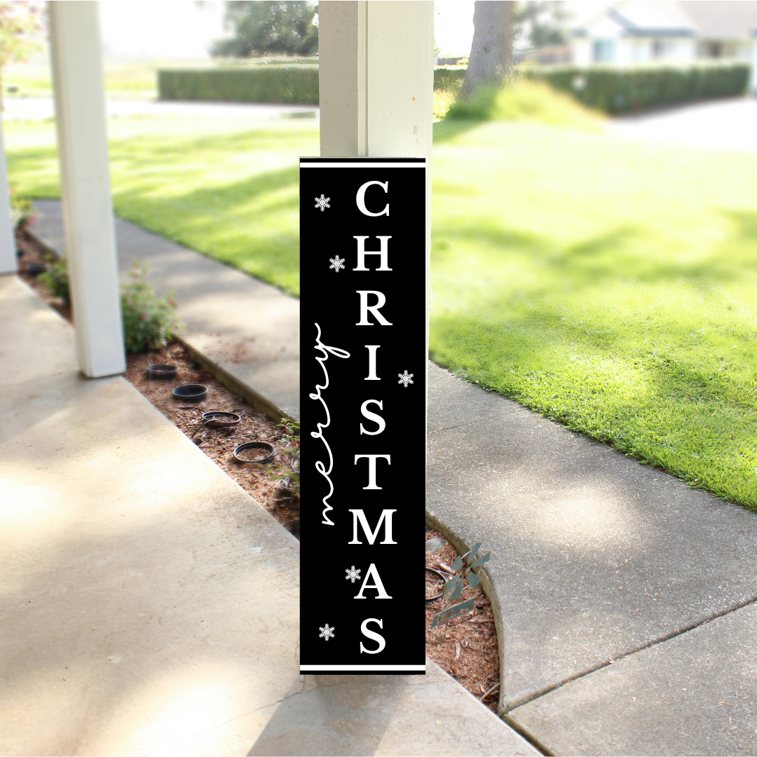 Personalized Christmas porch sign with black hand-painted lettering, custom wood holiday sign for outdoor or indoor display