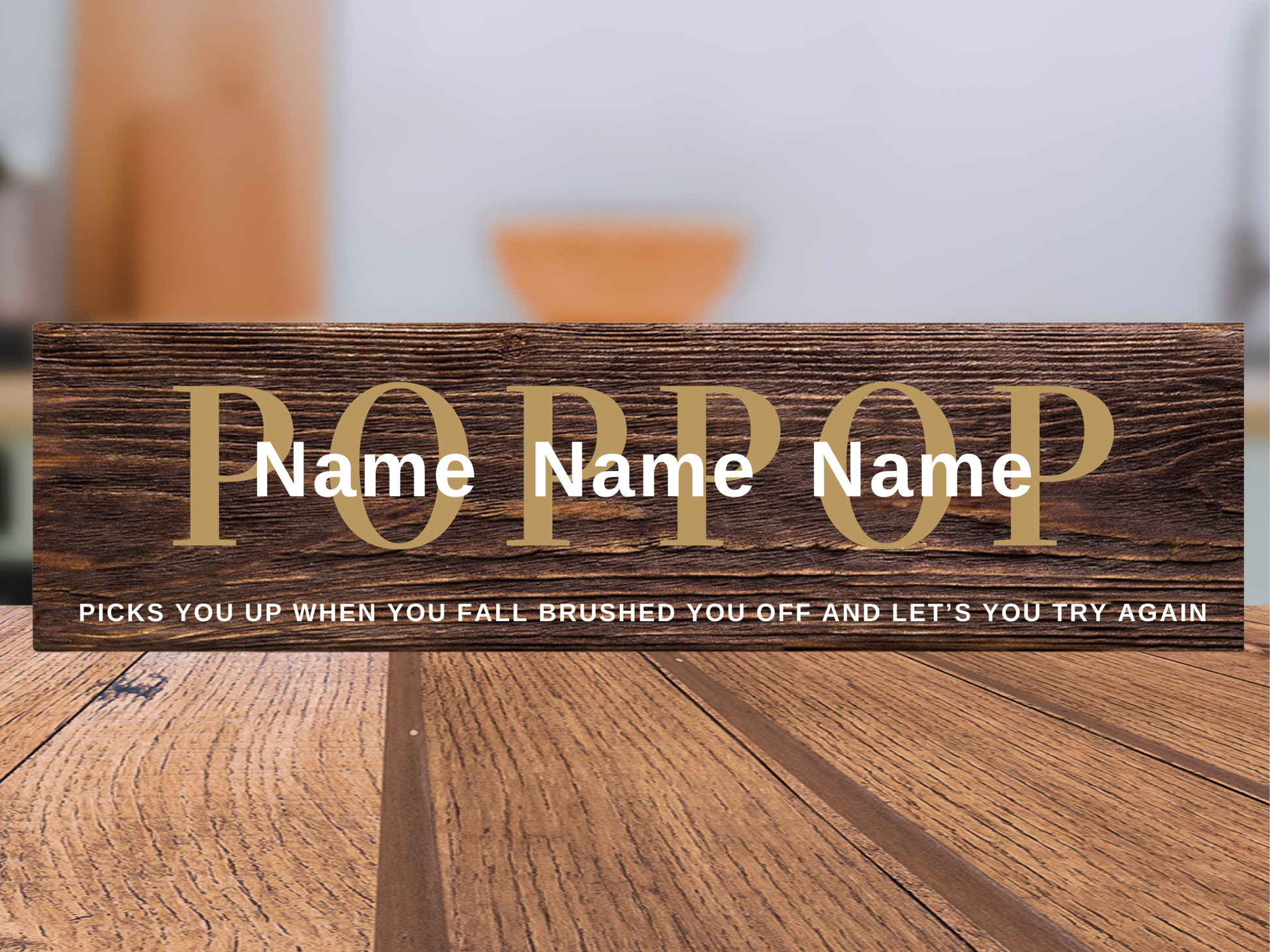 Personalized Father's Day gift wood name sign for  Poppop featuring custom children's names over dark walnut stained rustic home decor by Simply Aloha On The Go.