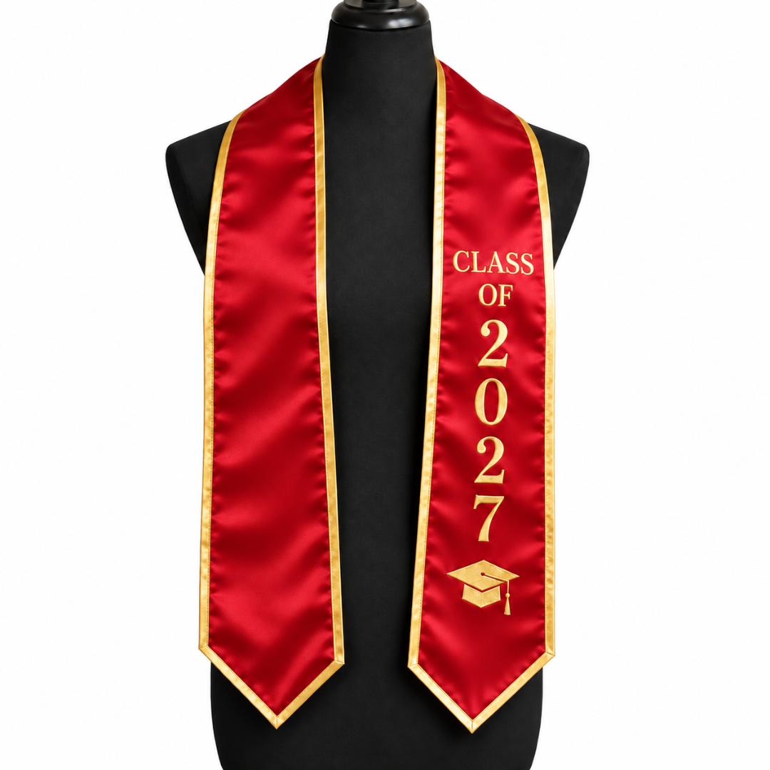 Personalized Graduation Stoles and Sashes for the Class of 2027 featuring [actual design colors, wording, and personalization details].