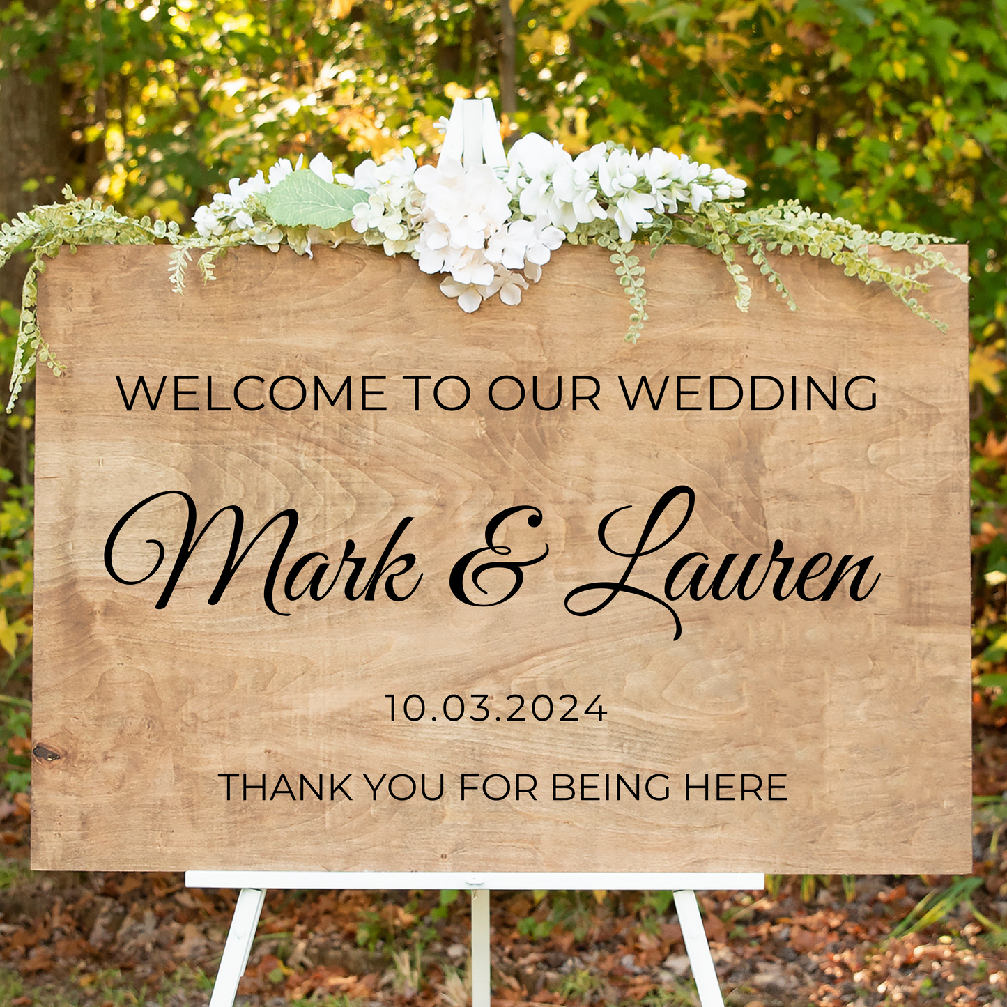 Double-sided personalized wedding sign for rehearsal and ceremony with custom names and date
