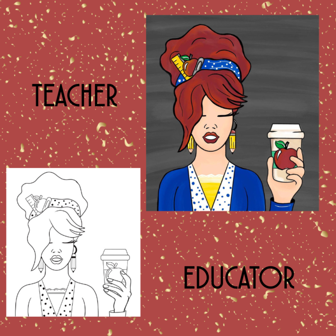 Custom DIY paint kit canvas for teachers and educators featuring an illustration of a teacher with school-themed elements