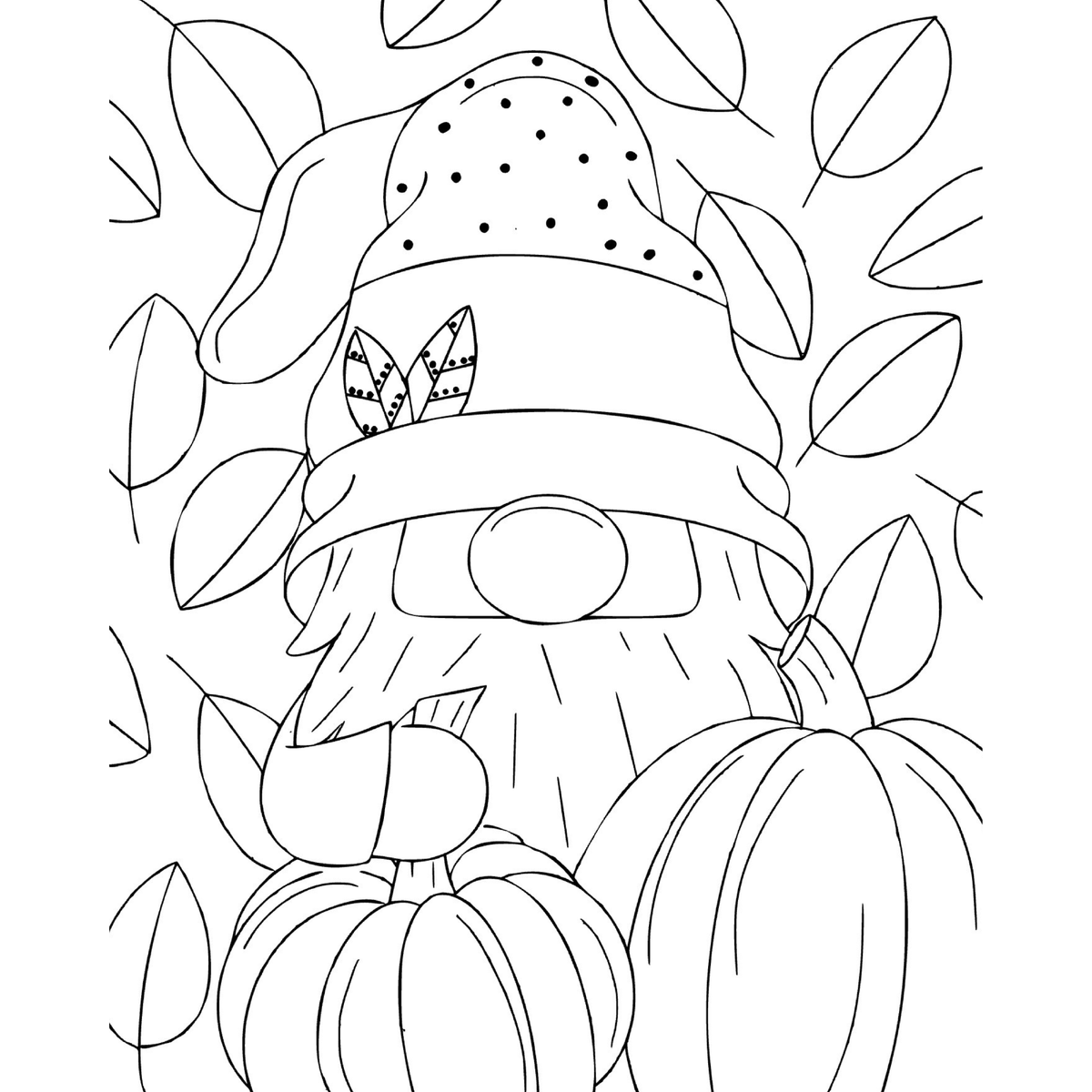 Pumpkin Gnome Fall DIY Paint Kit tracer, pre-outlined 11x14 canvas with gnome, pumpkins and fall leaves.