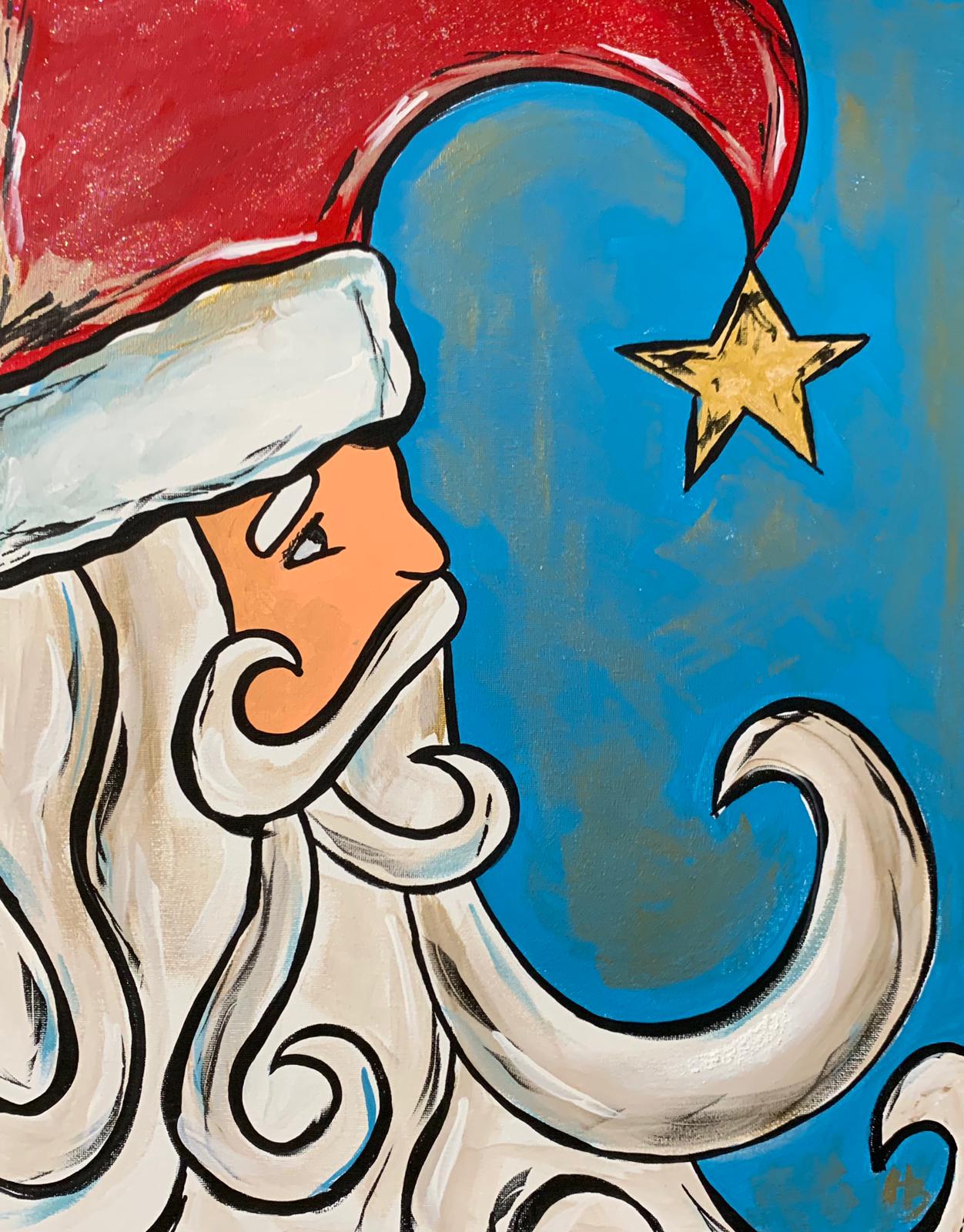 Vintage-style Santa Claus painting kit with red coat and rosy cheeks-classic Christmas paint party design