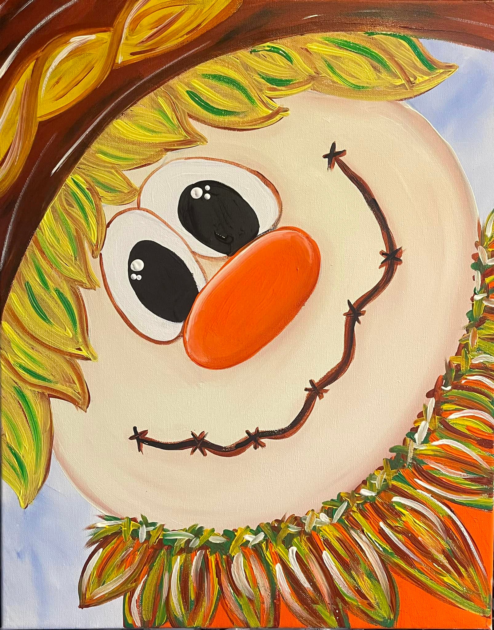 Too Cute Scarecrow paint party kit with smiling scarecrow in a fall field and warm autumn colors for all ages by Simply Aloha On The Go™ 