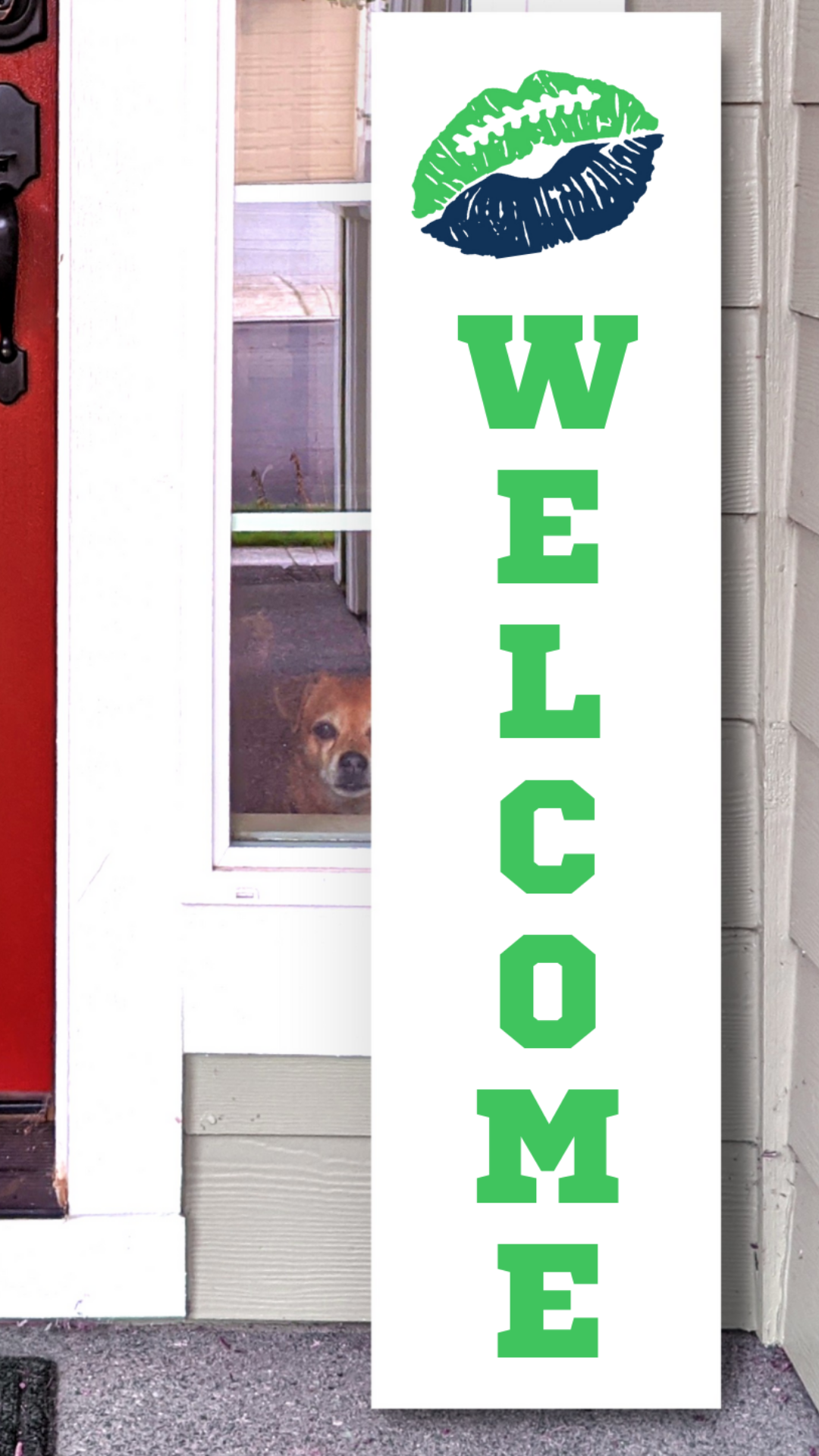 Seattle Seahawks NFL football lip welcome porch leaner sign red and pewter game day decor