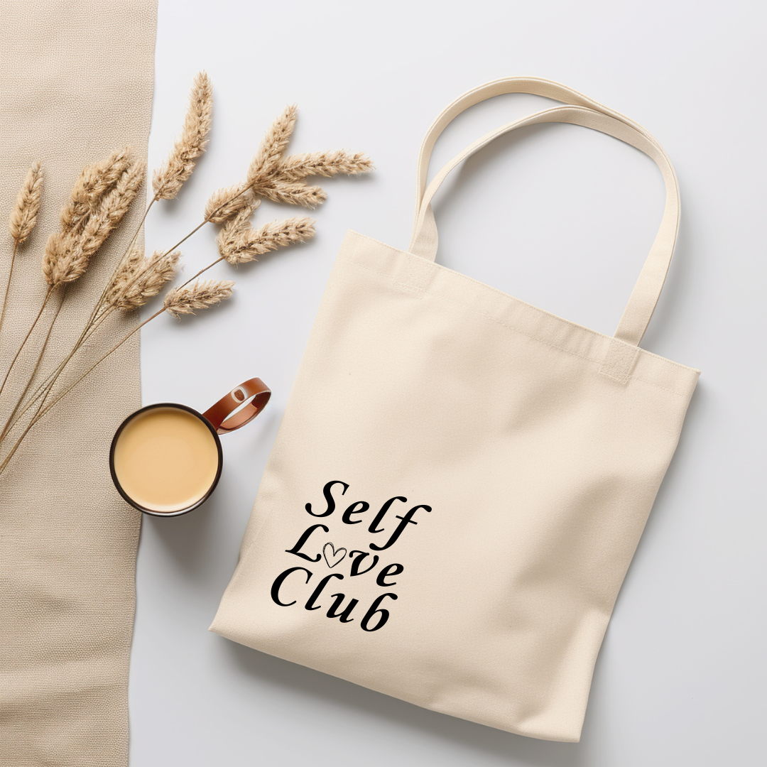 Self Love Club Eco-Friendly Tote Bag. Minimalist Reusable Tote for Confidence and Self-Care.