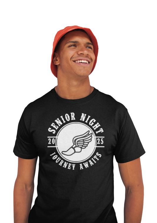 Custom track & field and cross country senior night t-shirt for high school senior players with personalized name and jersey number, perfect for celebrating senior year assembly.