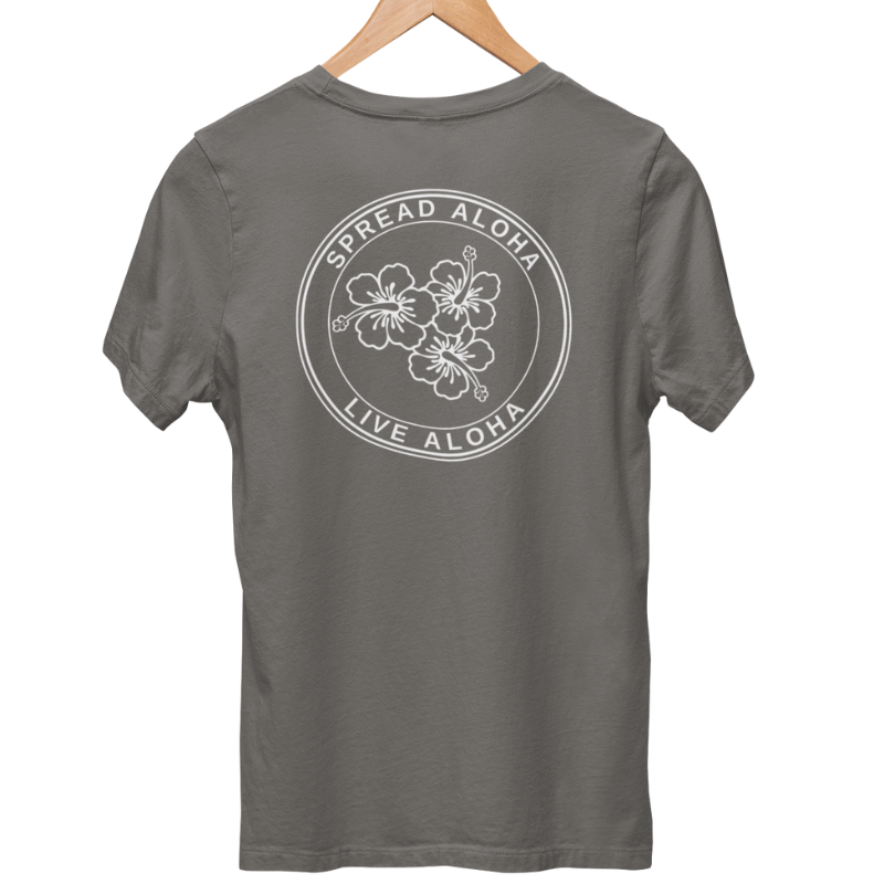 Double-Sided Simply Aloha On The Go t-shirt with hibiscus flower island lifestyle brand wear