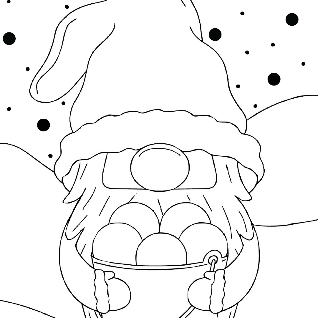 Snowball Gnome DIY Paint Kit tracer sheet – pre-outlined gnome with snowball bucket 