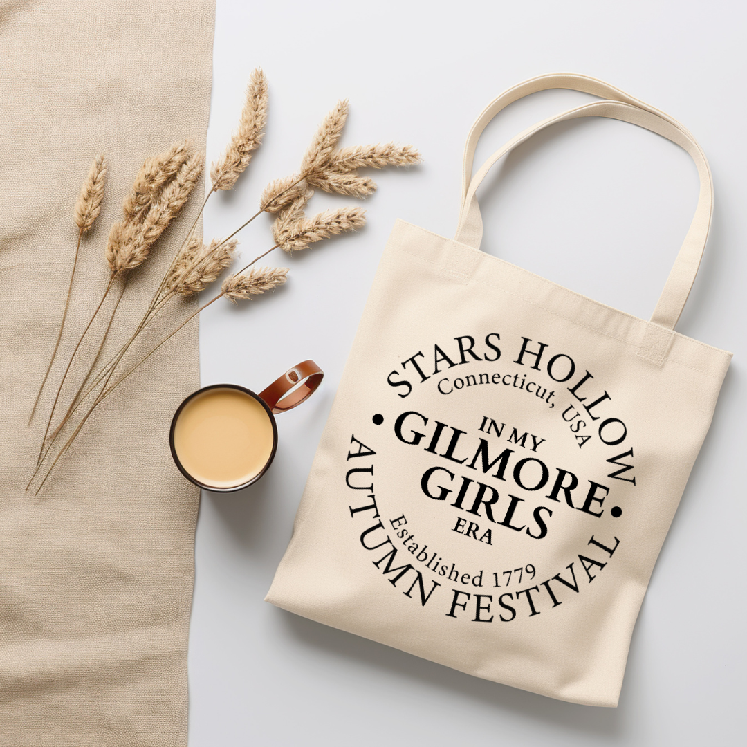 Double-sided organic canvas tote bags inspired by Stars Hollow Luke’s Diner 