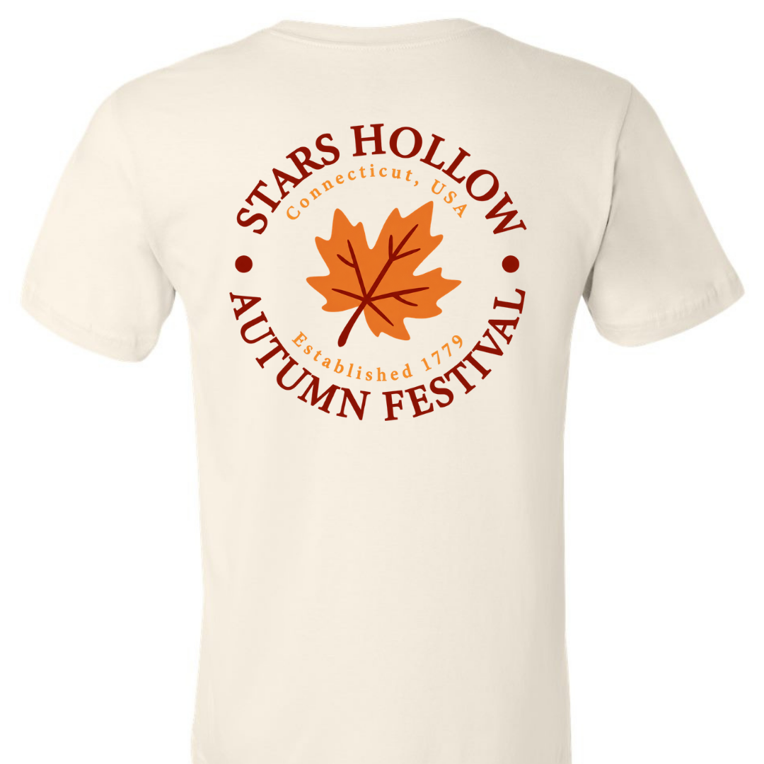 Stars Hollow Connecticut USA Autumn Festival Established 1779 back graphic tee in sand – Gilmore Girls double-sided shirt