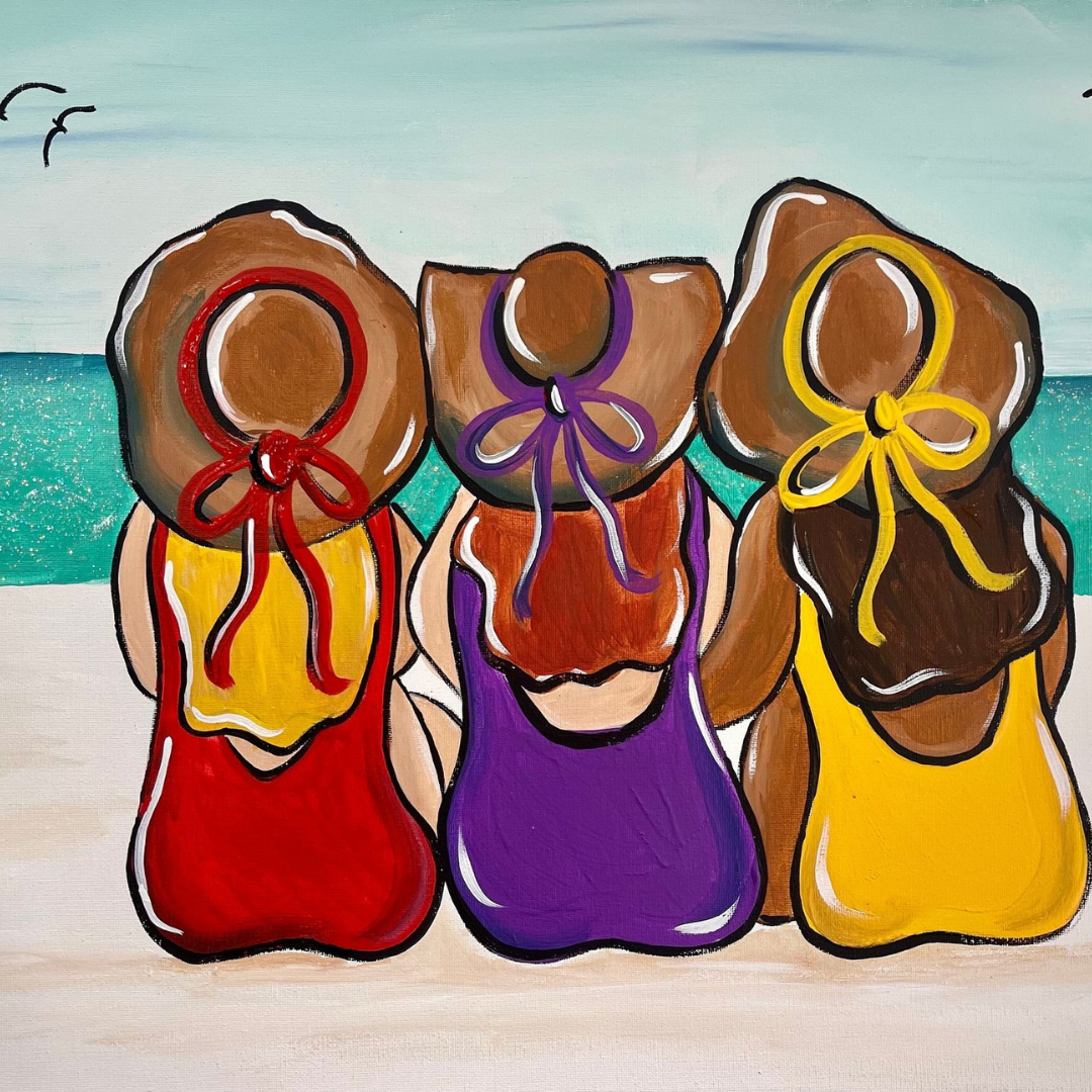 Girls hanging out on the beach with their summer hats enjoying their ocean scene