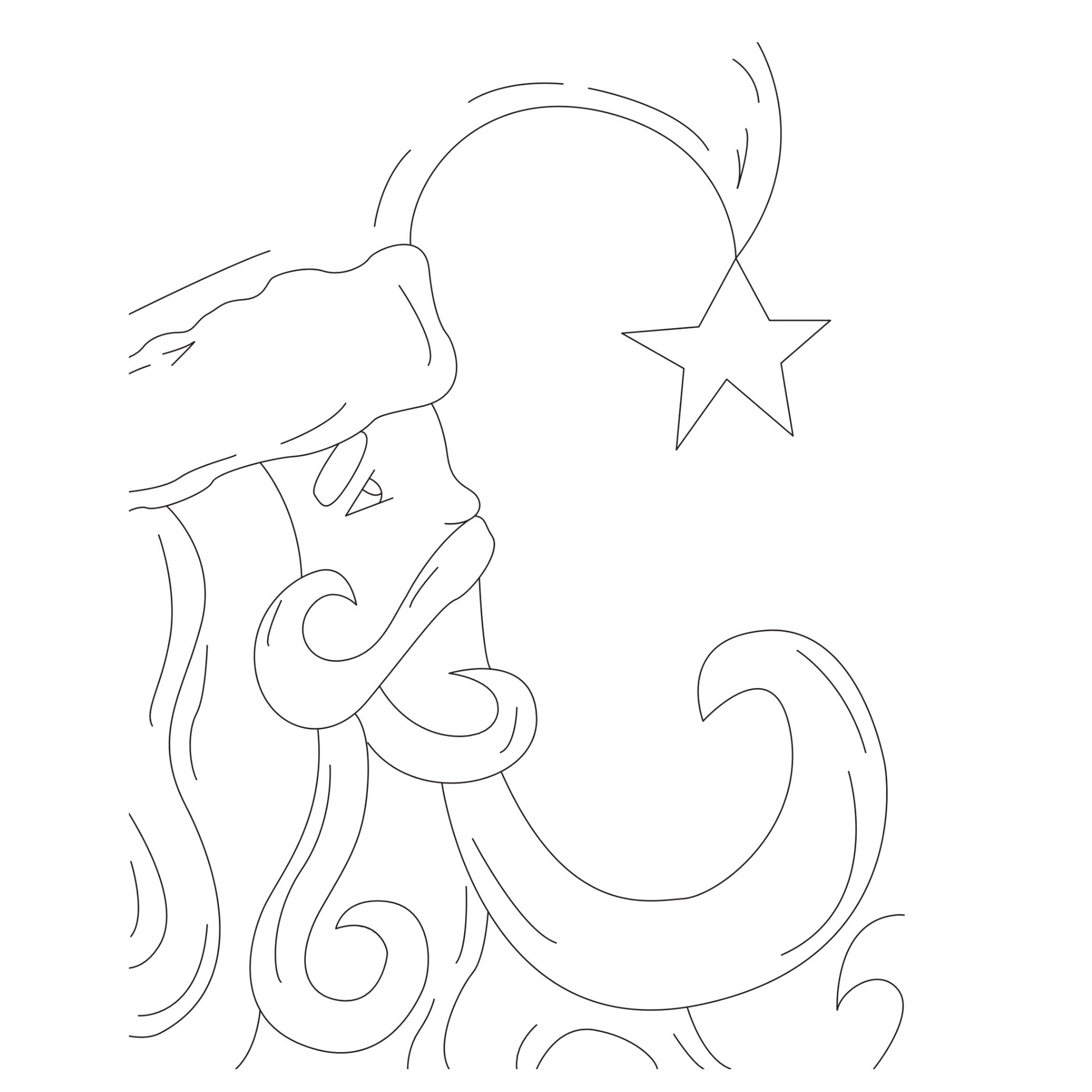 Line drawing outline of a vintage classic santa