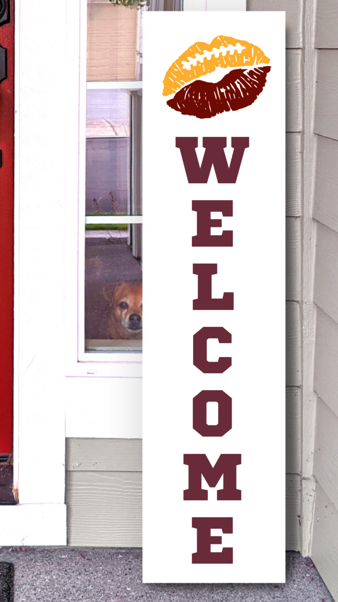 Washington Commanders NFL football lip welcome porch leaner sign red and pewter game day decor