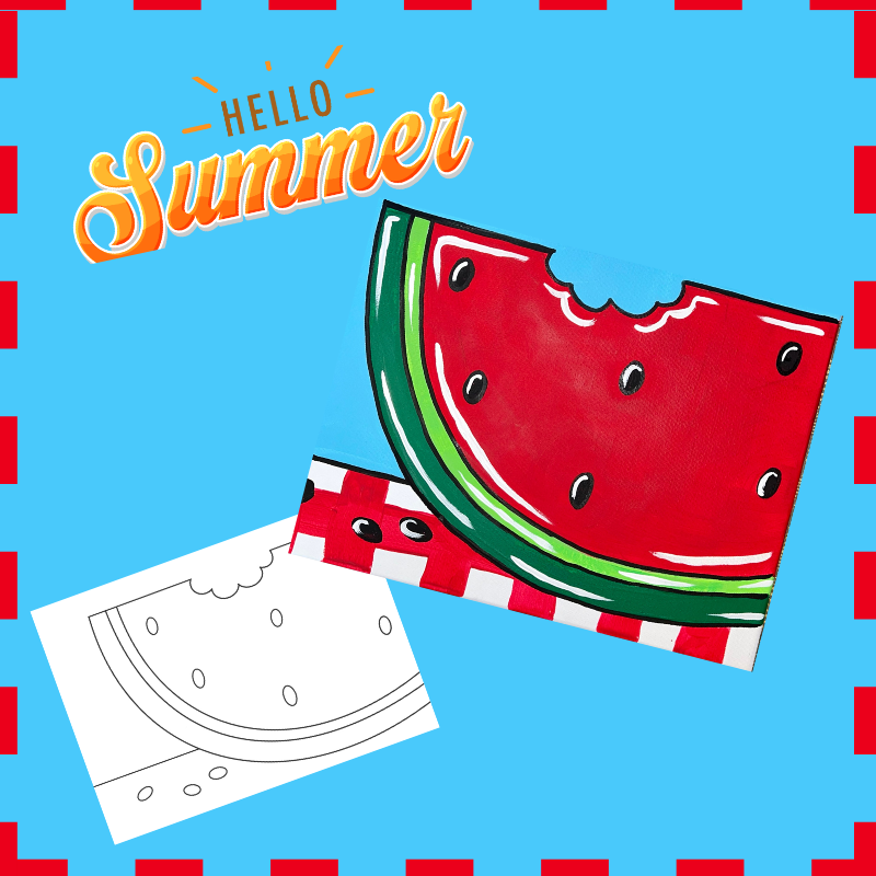 Watermelon Slice Kids Paint Party Kit with canvas, paints, and brushes – refreshing summer DIY art activity for kids