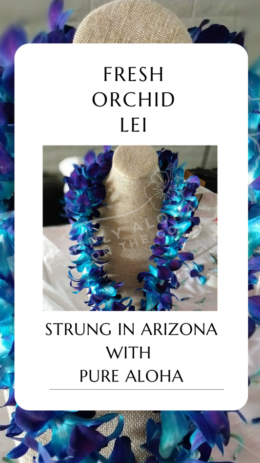 Fresh strung orchid lei in Glendale AZ for graduation and wedding ceremonies, available for local pick-up in Arizona from Simply Aloha On The Go