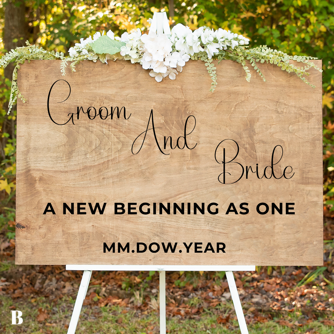 Wedding Welcome Rehearsal Sign reads A New Beginning Groom & Bride & Date