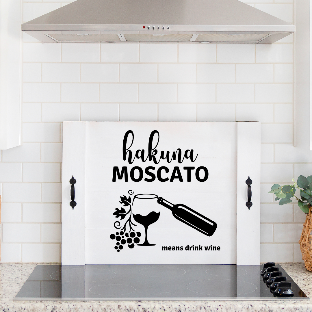 Wine-themed farmhouse Noodle Board with Hakuna Moscato design – Rustic kitchen decor for wine lovers. Perfect gift idea for birthdays and special occasion! 