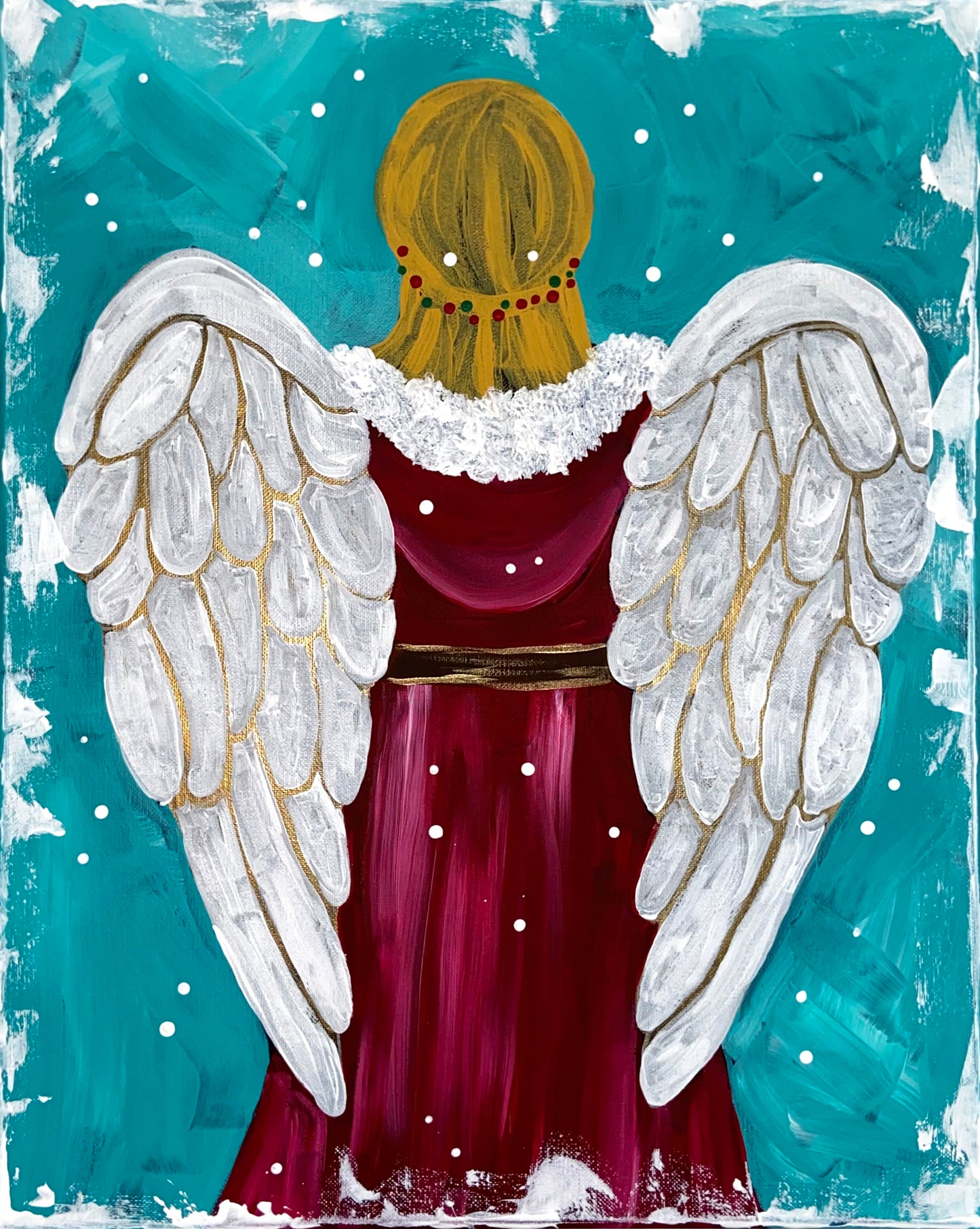 Winter angel paint kit in a box with angel in snow and glowing light, Christmas craft